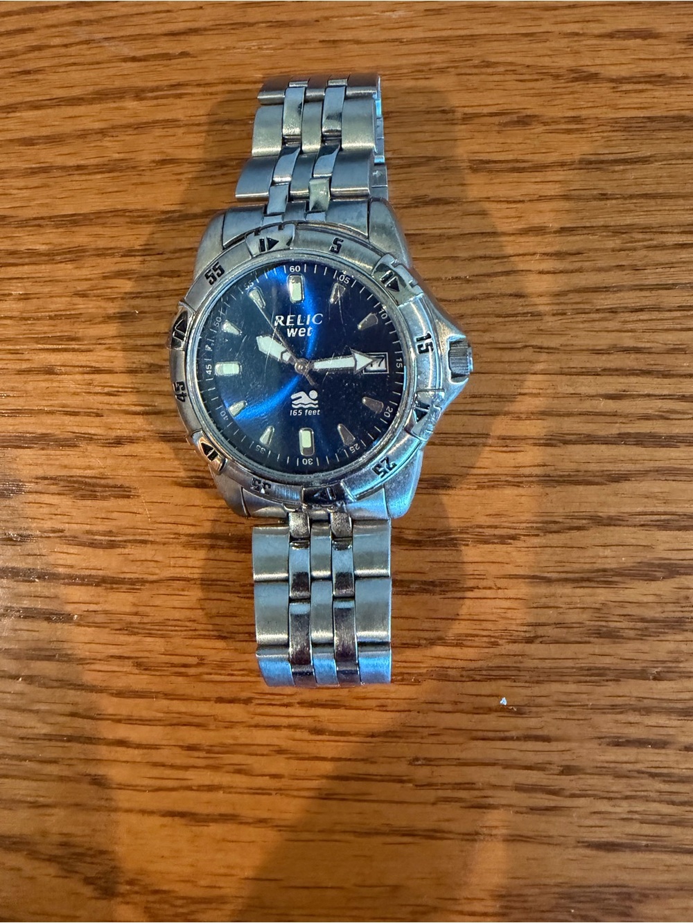 Relic Silver Stainless Steel Watch with Blue Dial